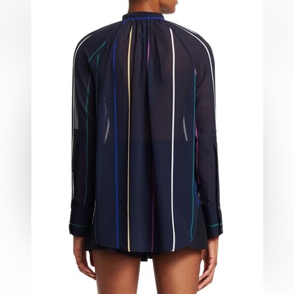DEREK LAM 10 CROSBY Rainbow Striped Mandarin Collar‎ Blouse Size 8 - Picture 3 of 12